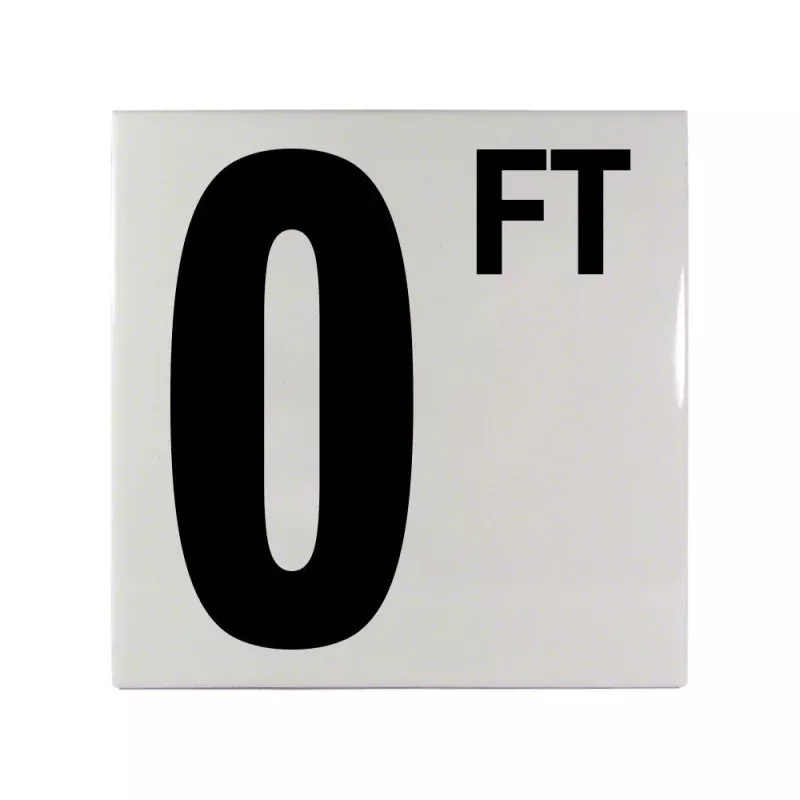 0 FT Ceramic Smooth Tile Depth Marker 6 Inch x 6 Inch with 5 Inch Lettering