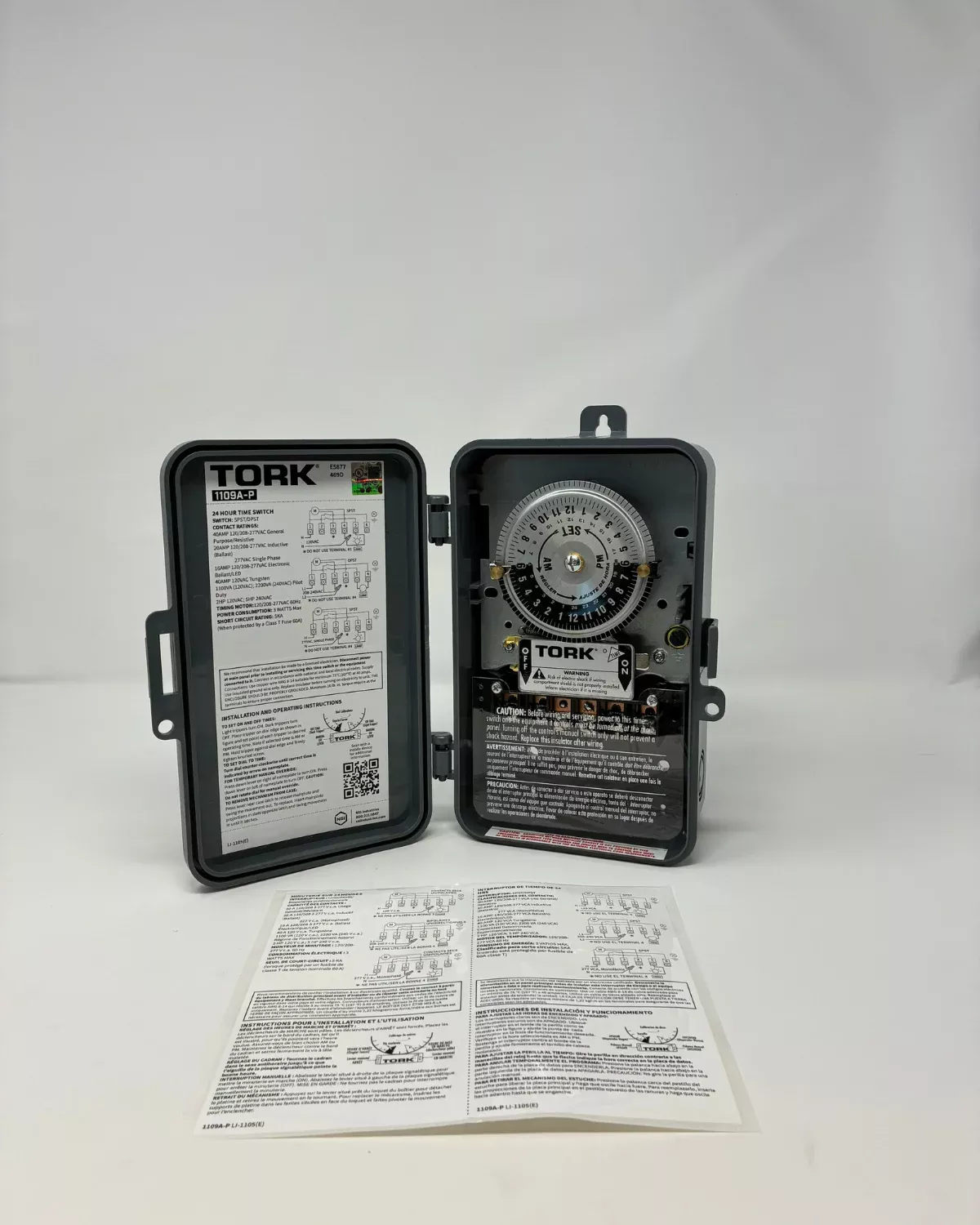 120-277V DPST 40A 24HR Time Switch Plastic Gray Case Enclosure