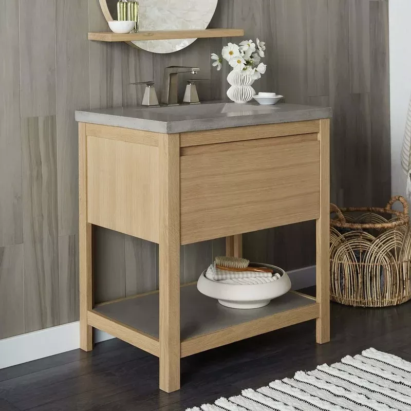Native Trails 30″ Solace Freestanding Vanity Base in Sunrise Oak with Ash Shelf, VNO301-A