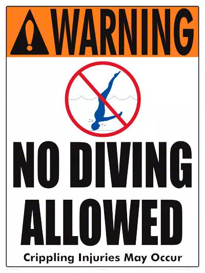 No Diving Allowed Warning Sign (4 Inch Lettering) – 18 x 24 Inches on Heavy-Duty Aluminum