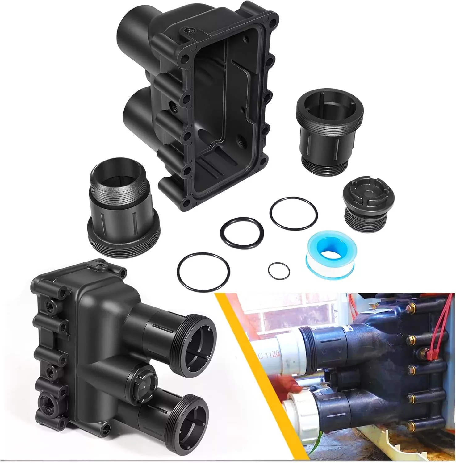 Pool Heater Manifold Assembly Replacement Kit for Pentair Mastertemp 175, 200, 250, 300, 400 & Sta-Rite Max-E-Therm SR200, SR333, SR400, 77707-0205, 77707-0206, 77707-0014, 77707-0015, 77707-0016