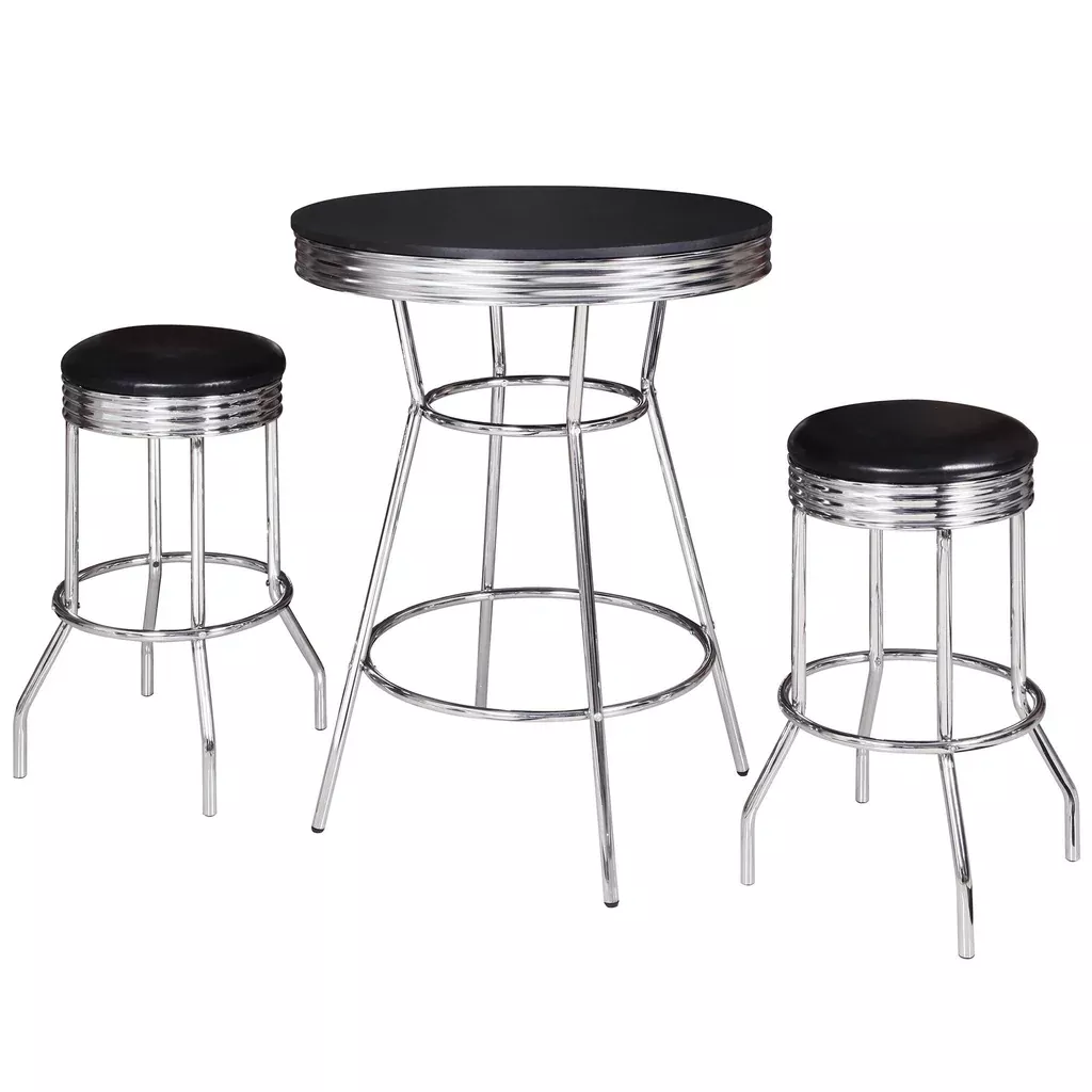 Remington 3 Piece Pub Table Set - Chrome and Black