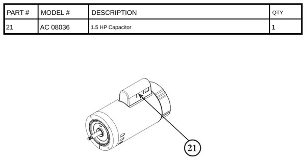 Replacement Part AC 08036 - 1.5 HP Capacitor