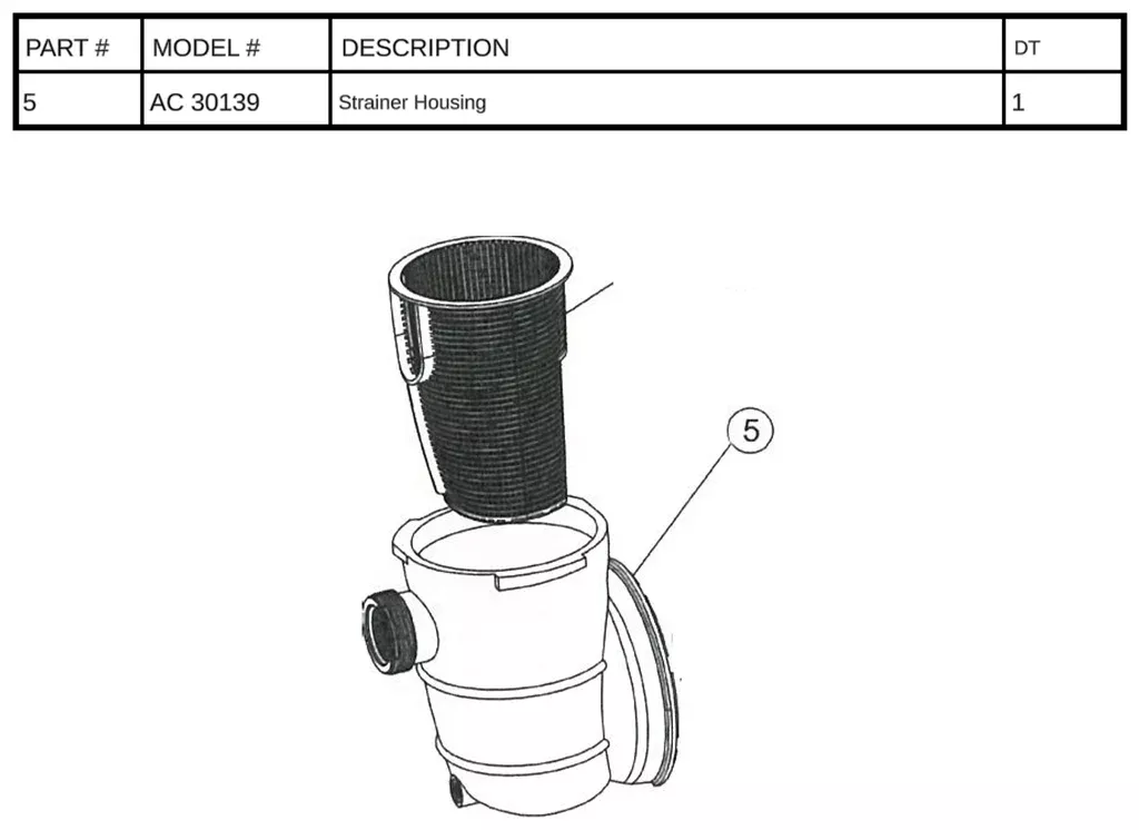 Replacement Part AC 30139 - Strainer Housing