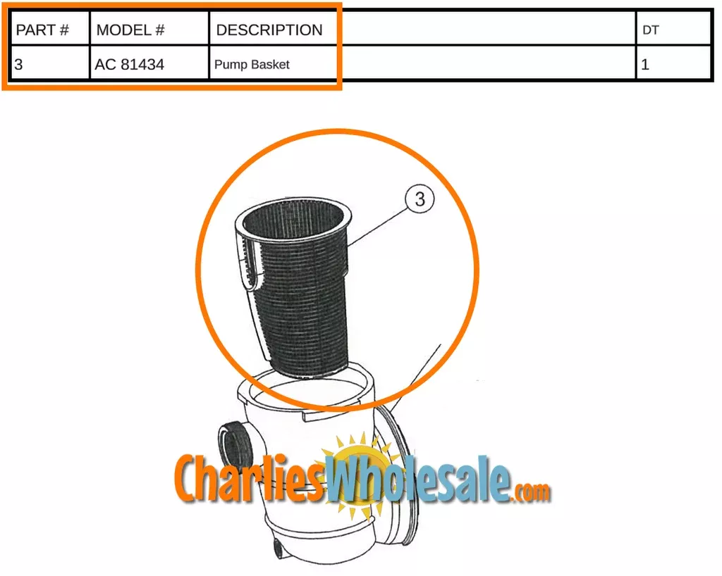 Replacement Part AC 81434 NEP2136 Pump Strainer Basket AC 70335