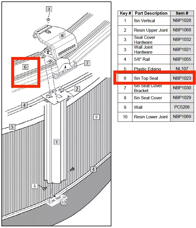 Replacement Part NBP1023 6" Top Seat for 18' Round Asahi