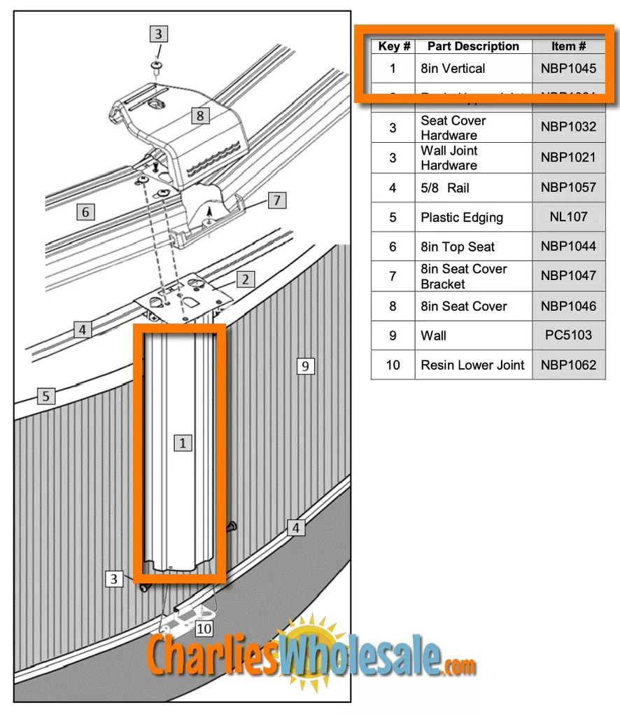 Replacement Part NBP1045 8 Inch Vertical 52"