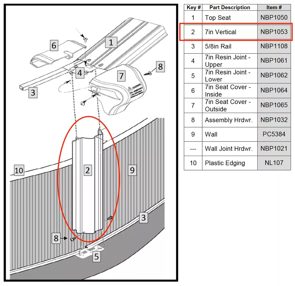 Replacement Part NBP1053 7 inch Vertical 52" Asahi