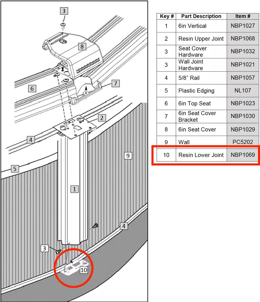 Replacement Part NBP1069 6 Inch Resin Lower Joint Plate Asahi