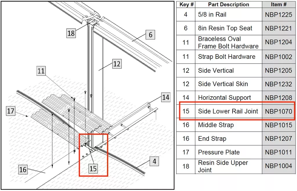 Replacement Part NBP1070 Side Rail Lower Joint Asahi 3234