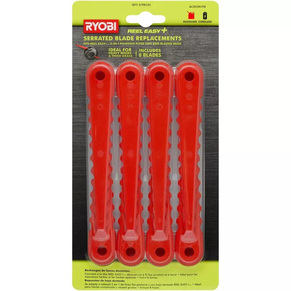 RYOBI AC053N1FB Replacement Blades for 3-in-1 for Fixed String Trimmer Head (8-Pack)